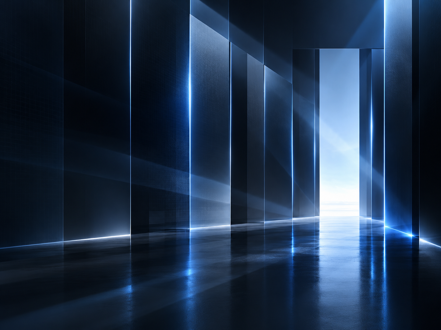 Abstract blue luminous corridor symbolising technology and governance