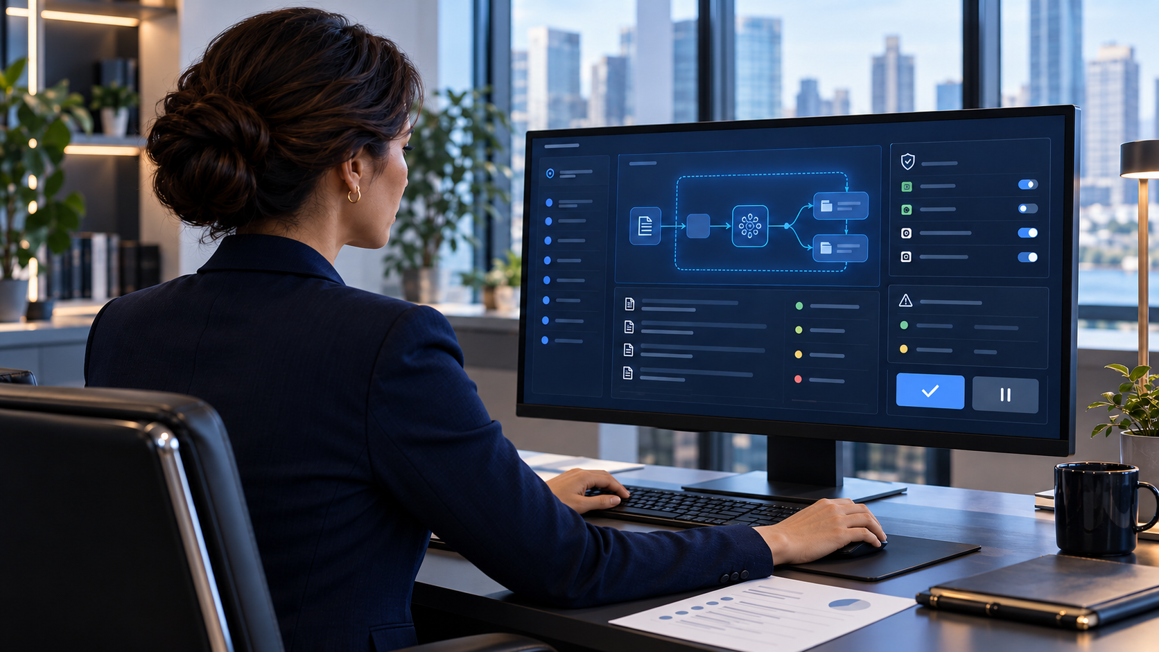 AI-generated editorial illustration of an enterprise deployment review